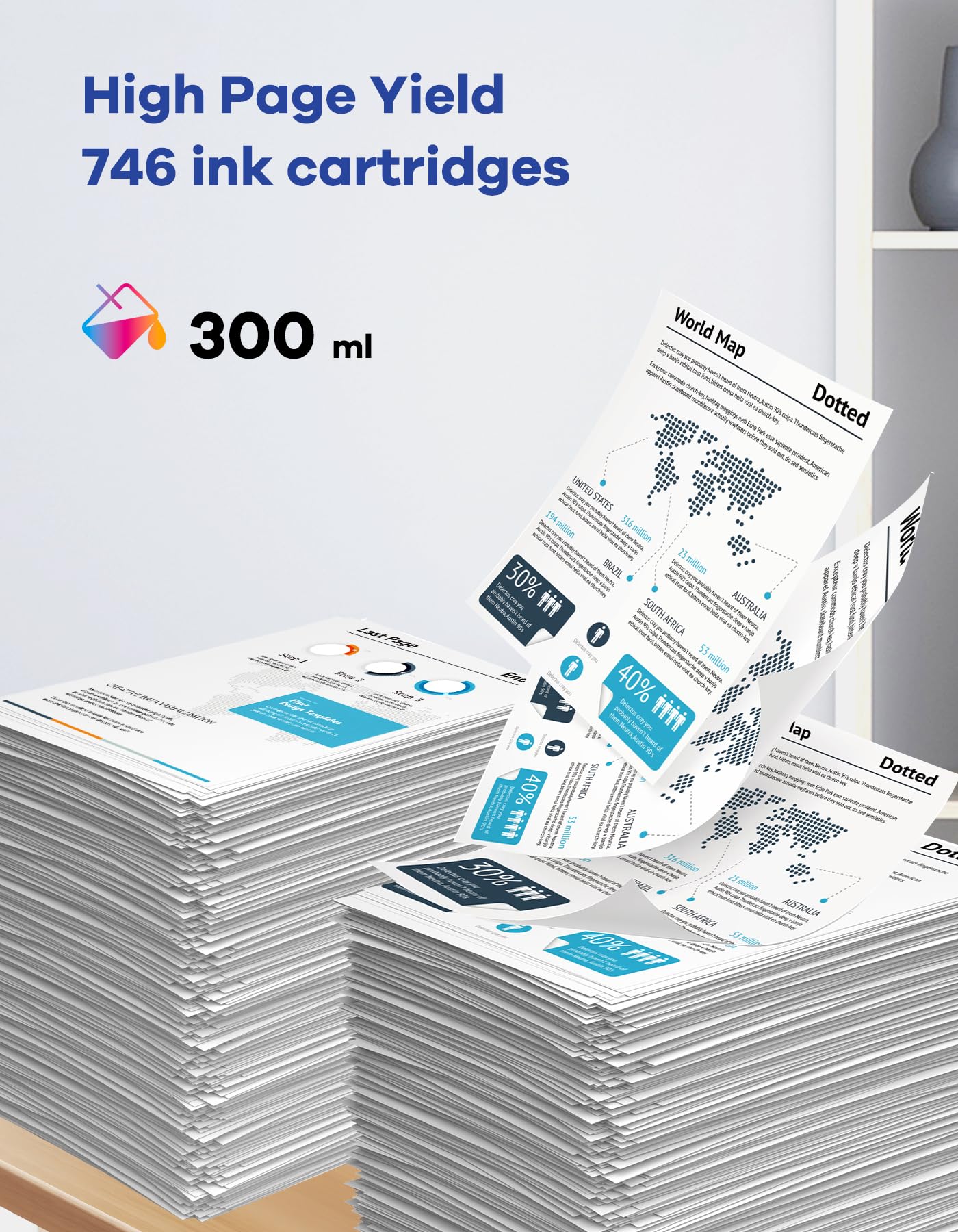 Amazon.com: 746 Ink Cartridges High-Capacity 300ml 6-Pack (PK/MK